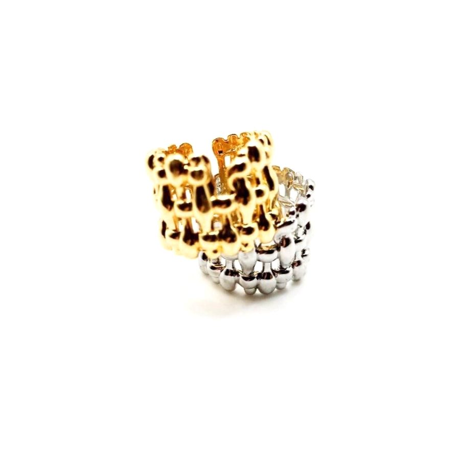 Anillo ancho plateado entramado - foto 4