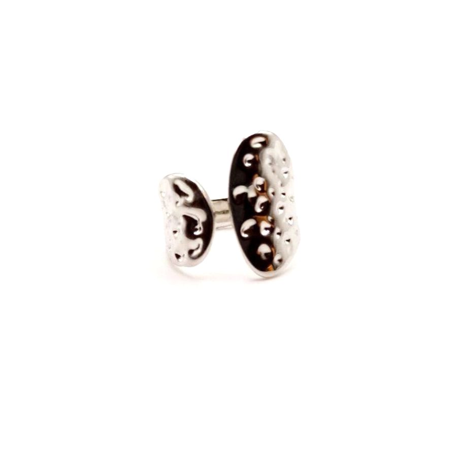 Anillo plateado textura lunar abierta - foto 4