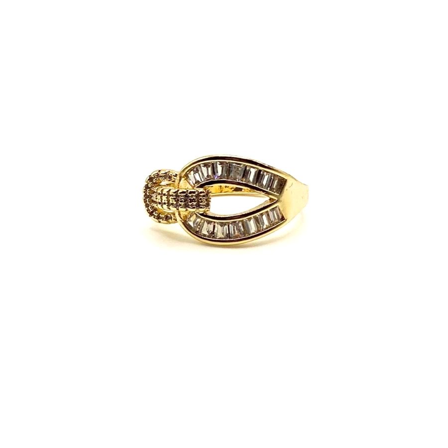 Anillo dorado con nudo y circonias - foto 2