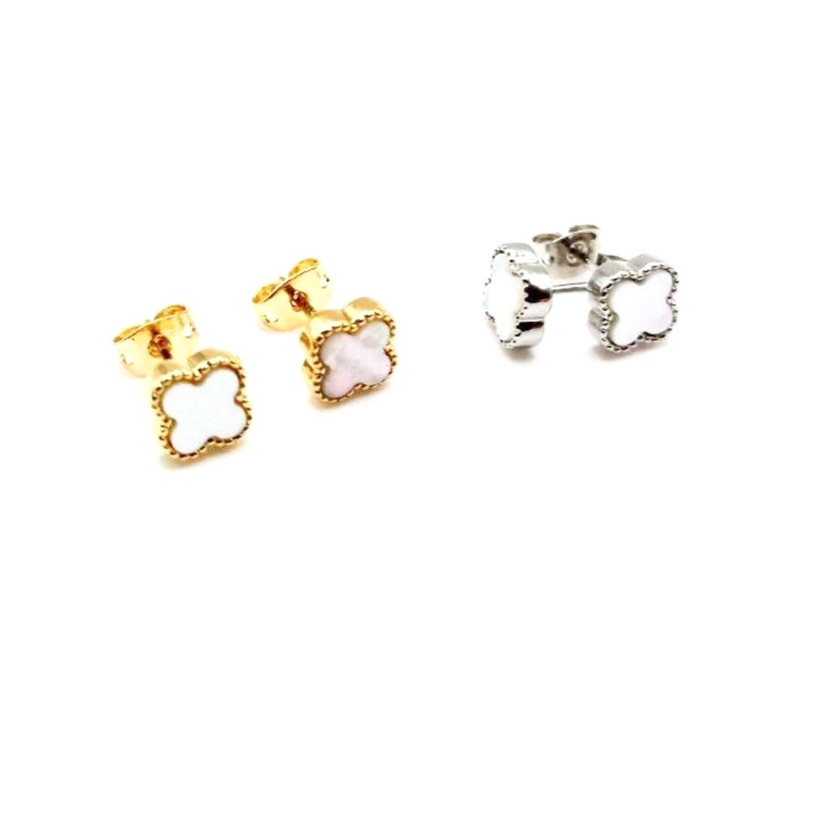 Pendientes trébol nácar con borde de perlas mini - foto 3