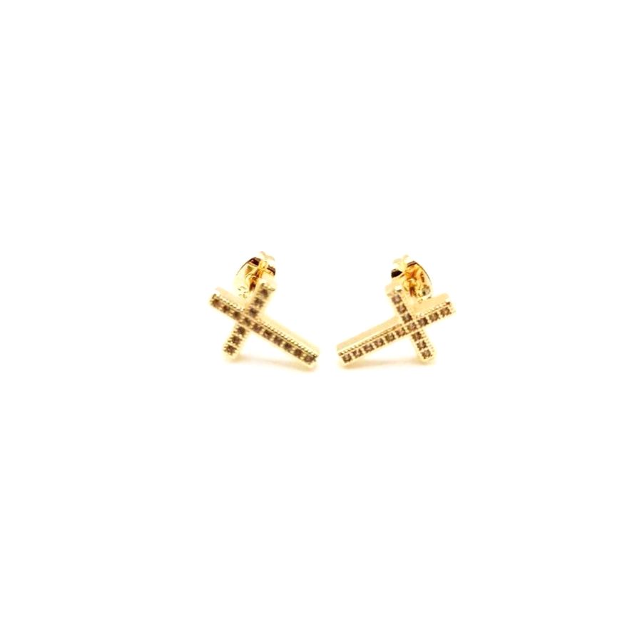 Pendientes dorados con cruz brillante - foto 1