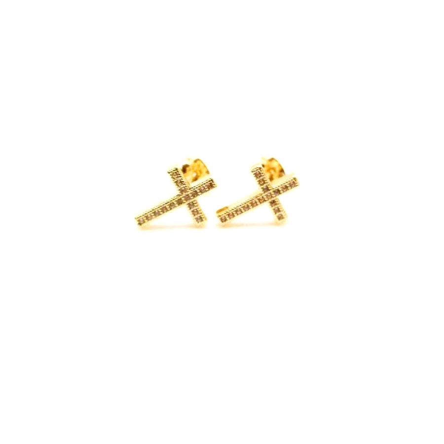 Pendientes dorados con cruz brillante - foto 2