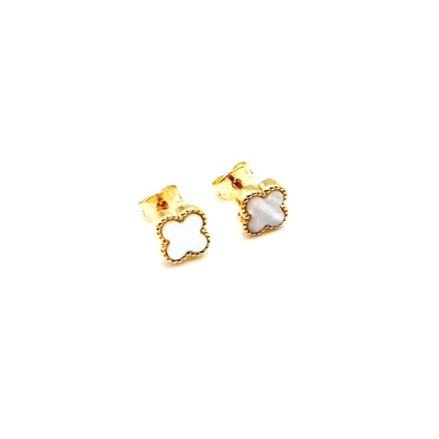 Pendientes trébol nácar con borde de perlas mini